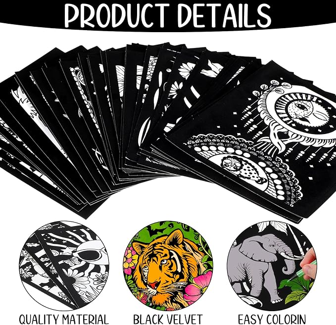 Zhanmai 48 Pcs Fuzzy Velvet Coloring Posters Artistic Edition Animal Fuzzy - Image 3