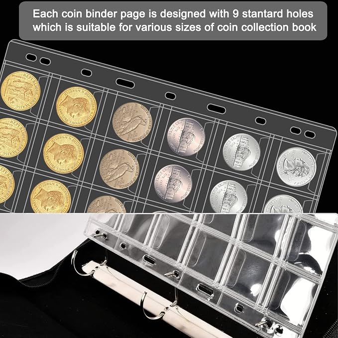 30 Pocket Coin Pages for Collectors, 10 Sheets Coins Sleeves Coin Holders Stamp - Image 4