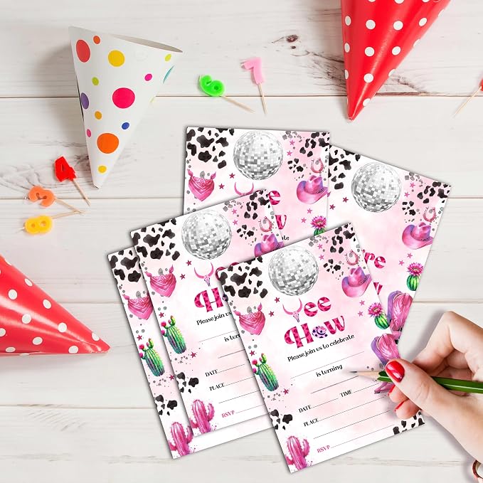 Cowgirl Birthday Invitations, 25 Double-Sided Invitation Cards - Image 3