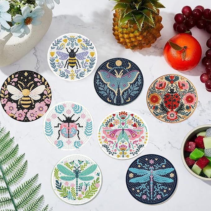 Gemozaic 8PCS Diamond Art Coasters Kit, Insects Diamond Painting Coasters - Image 8