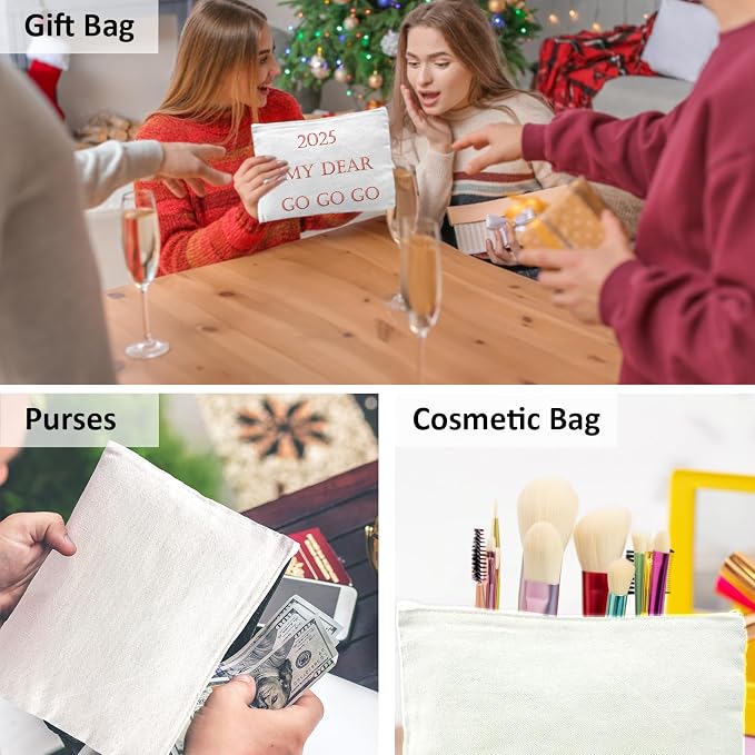 Koolmox Plain Makeup Bag, 20 Canvas Pouch, Pencil Pouches Bulk White Cotton - Image 4