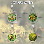DASTOLL Stained Glass Window Hanging 4 Pcs Set Green Plants Yellow Insect Theme - Image 6