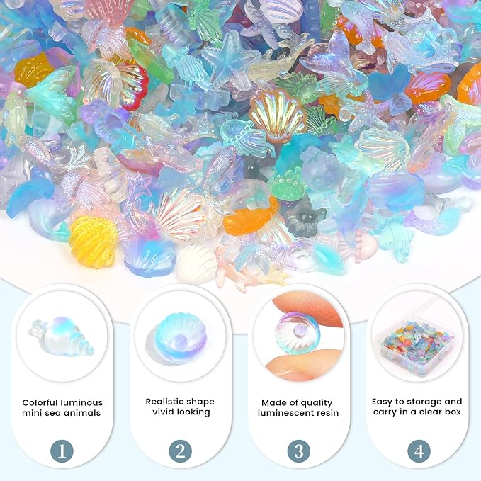 300pcs Luminous Mini Ocean Resin Animals Tiny Resin Sea Animal Figurines To - Image 4