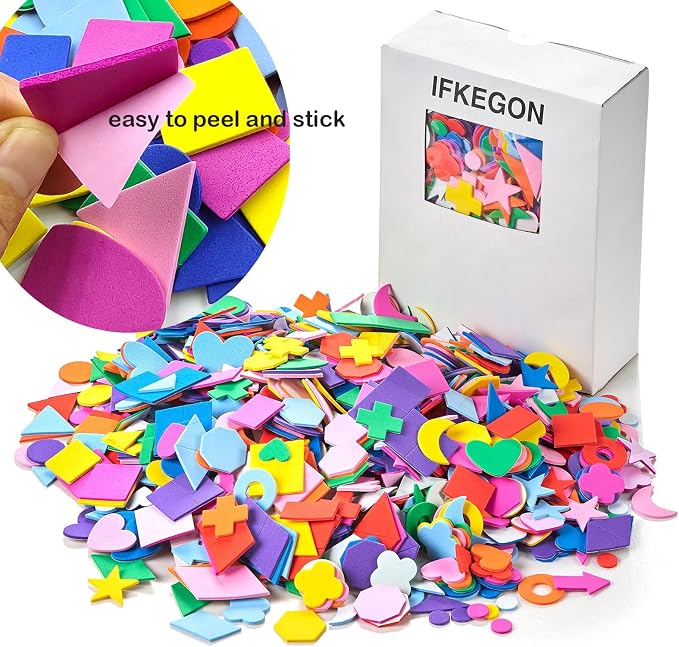 1050PCS Assorted Foam Shapes Stickers, Bulk Collage Materials | - Image 5
