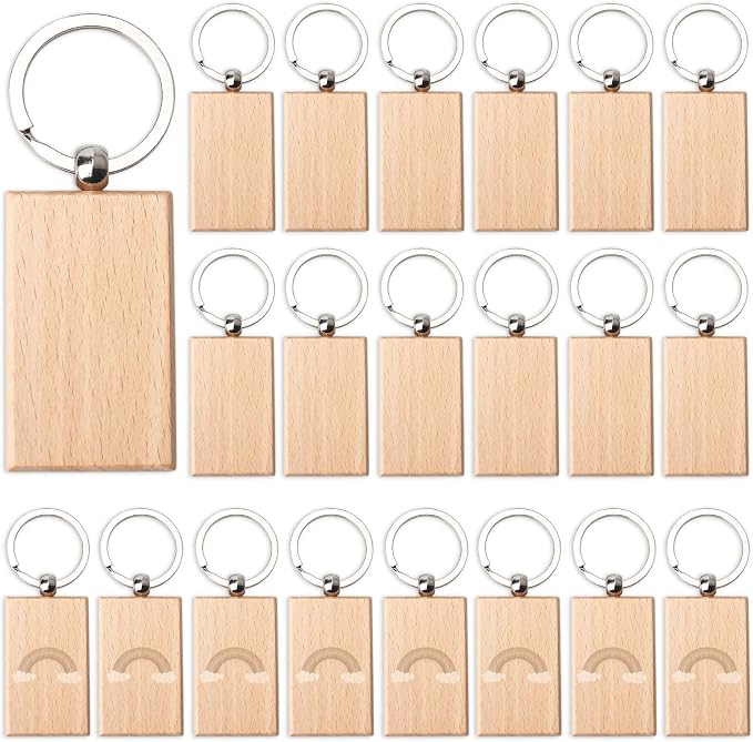 20 Pieces Blank Wooden Key Chain | Rectangle Wood Blanks by fuceury