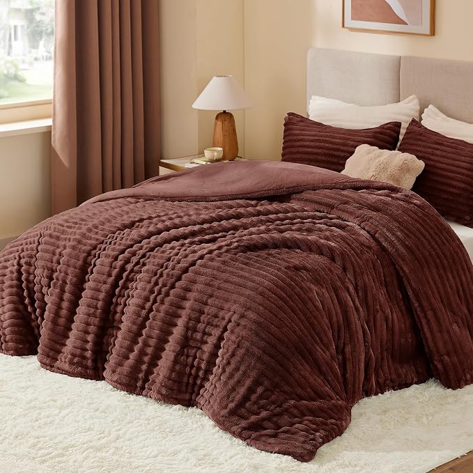 BEDELITE Fleece Queen Comforter Set -Super Soft & Warm Fluffy Hot Chotolate - Image 2