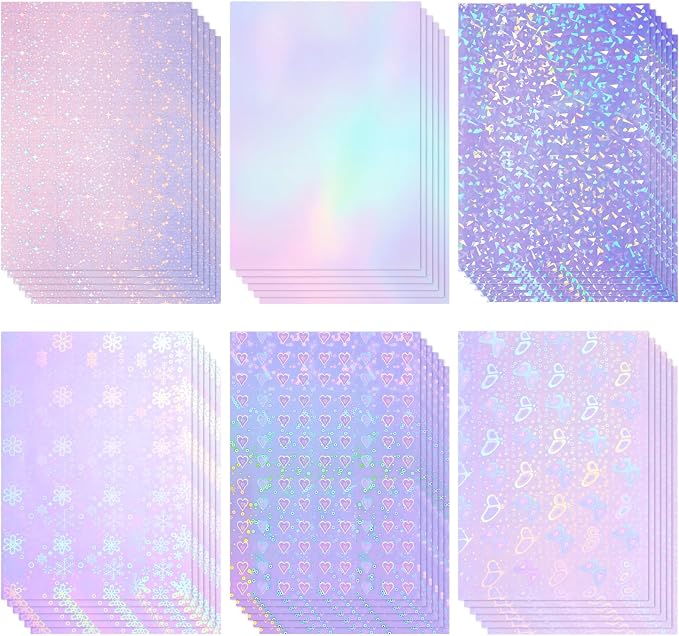 Nezyo 60 Sheet Holographic Laminate Sheet Clear Glitter A4 Size Vinyl Sticker by Nezyo