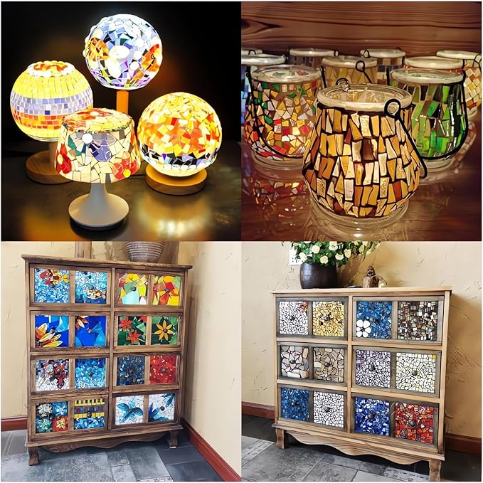 White Mixed Irregular Mosaic Glass Mosaic Tiles Pieces, 300 Grams Mosaic DIY - Image 5