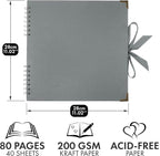 Bstorify Square Scrapbook Photo Albums 80 Pages Grey Thick Paper, Ribbon Closure - Image 2