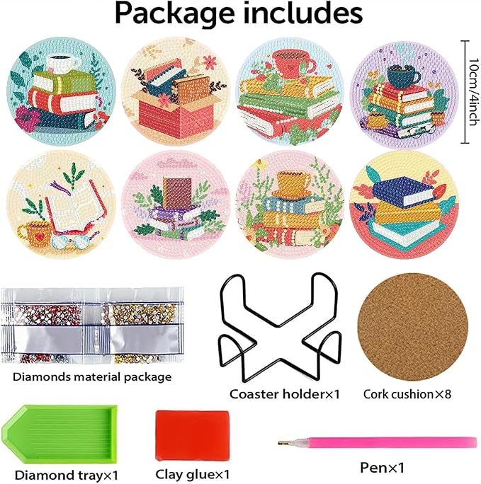 8 Pcs Book Diamond Art Coasters Kit - Image 7