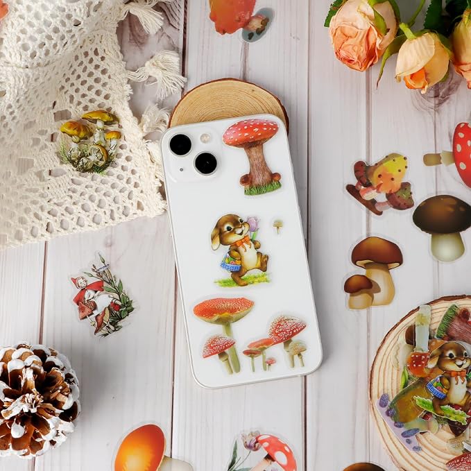 Imeepa 60Pcs Mushroom Stickers Transparent Scrapbooking Stickers | Waterproof - Image 7