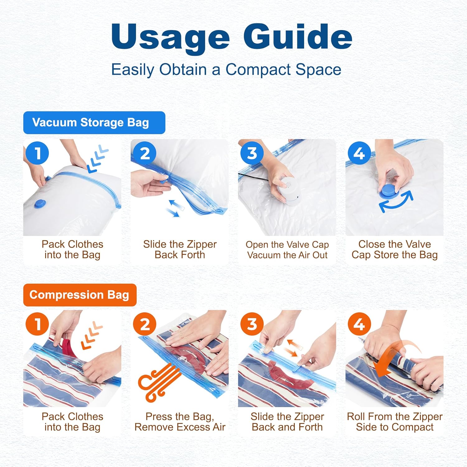 HOUSE DAY 18 Pack Vacuum Storage Bags with Electric Pump, Valve, Space Saver Vacuum Seal Bags for Clothing, Comforters, and Travel Essentials 3 Jumbo,3 Large,3 Medium,3 Small/3 Small,3 XS Roll Up Bag