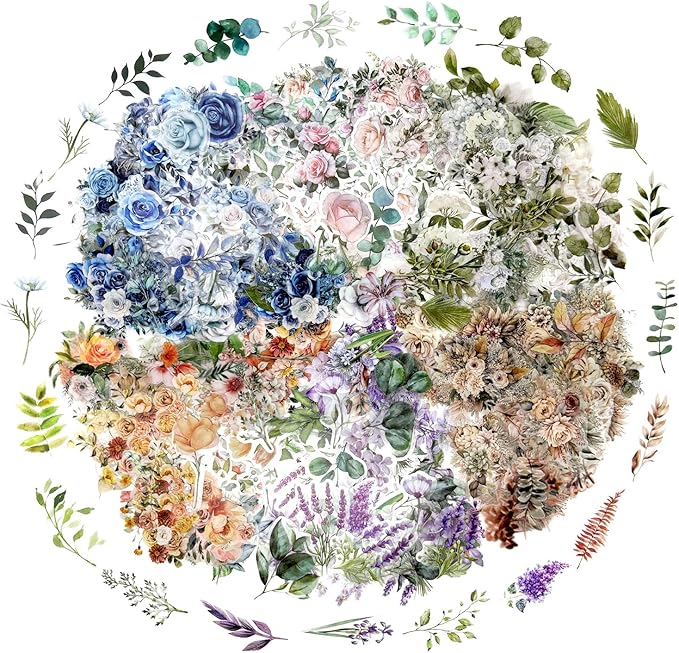 600 Pcs Natural Botanical Flower Stickers, Wildflower Stickers by Obujopal