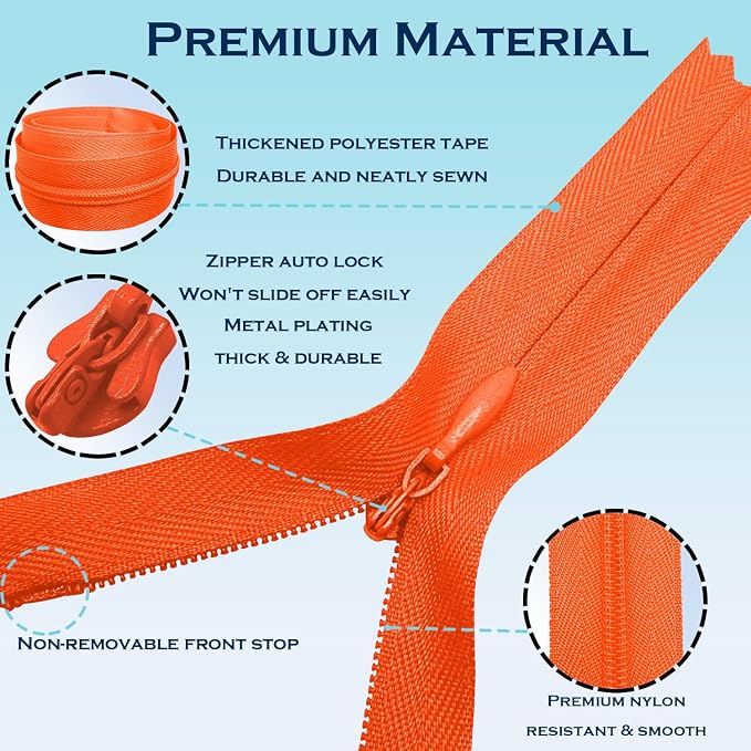 ANPURZII 10PCS #3 16 Inch Vermilion Orange Invisible Zippers - Image 3