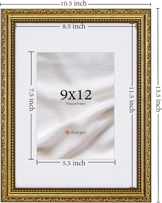 eletecpro 9x12 Vintage Picture Frame, Glass Cover, Horizontal or Vertical - Image 3