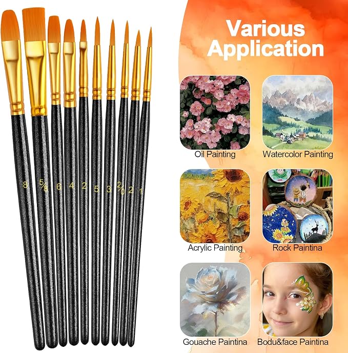 Paint Brushes Set, 16 Pack 160 Pcs Round-Pointed Tip Paintbrushes Nylon Hair - Image 2