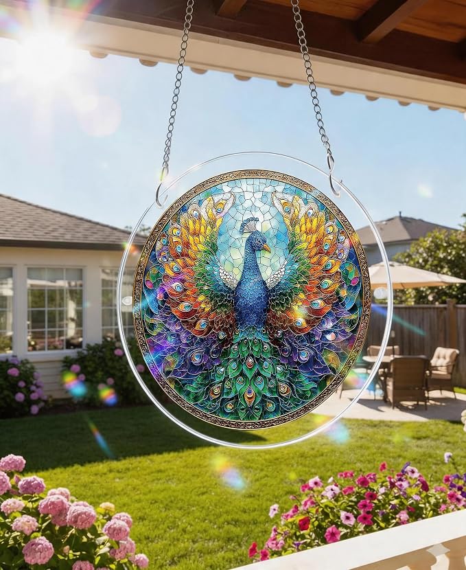 Acrylic Puzzle Suncatcher, Peacock Rainbow Feathers Sun Catcher - Image 2
