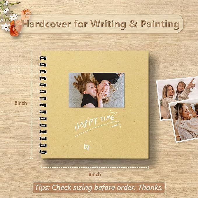popotop 8x8 Inch Scrapbook Photo Album, 60 Page Decorative Kraft Paper Book - Image 2