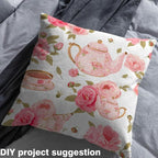 Feelyou Floral Fabric by The Yard, Romantic Rose Tea Cups Upholstery Fabric - Image 4
