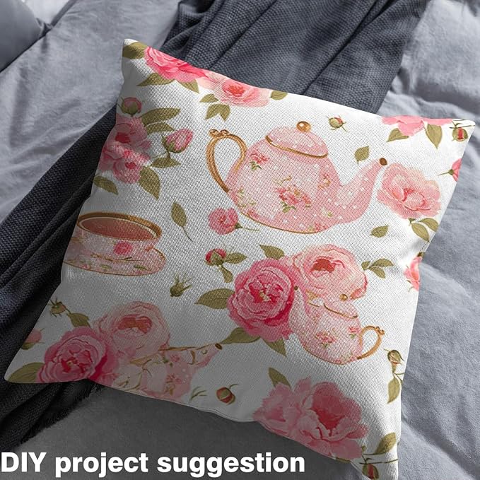Feelyou Floral Fabric by The Yard, Romantic Rose Tea Cups Upholstery Fabric - Image 4