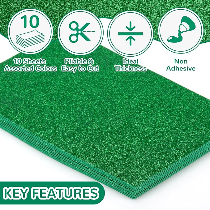 10 Pack Glitter Foam Sheets Craft 8 x 12 inch | Sparkles Foam Paper - Image 3