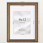 eletecpro 9x12 Vintage Picture Frame, Glass Cover, Bronze Gold, Horizontal or - Image 3