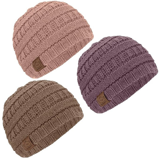 3-Pack Baby Beanies for Boys, Girls - Stretchy Knit Baby Hats, Cute Newborn & Toddler Winter Hat, Soft & Warm Infant Beanie 6-36 Months (Wine, M)