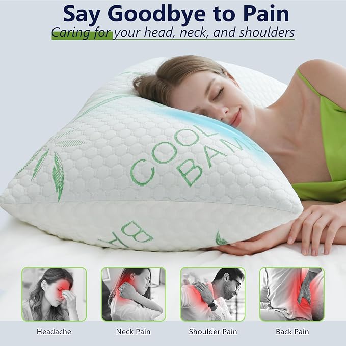 Shredded Memory Foam Pillows, Cooling Pillows King Size Set of 2 Adjustable - Image 6
