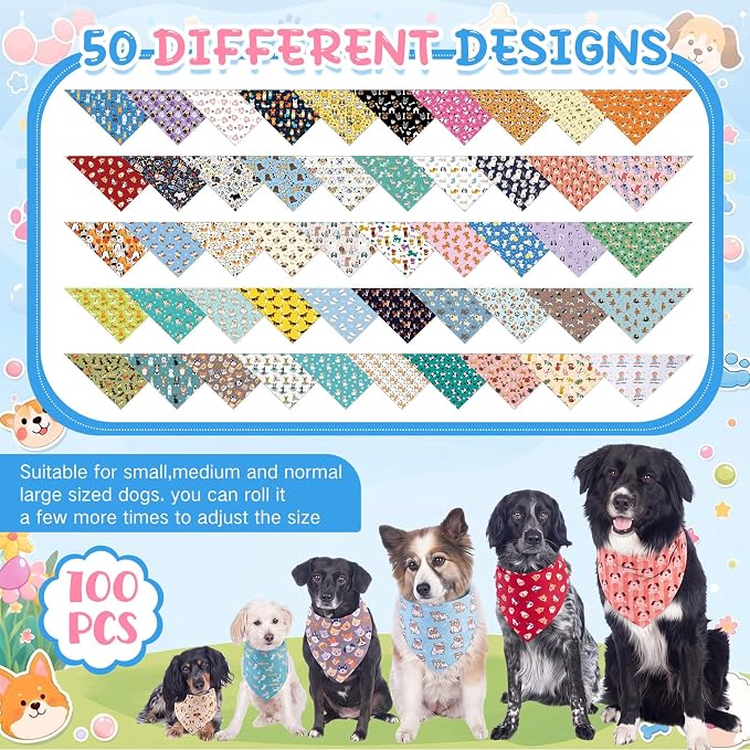 Sweetude 100 Pcs Dog Bandanas Bulk Dog Bandana Bibs Pet Bandanas - Image 4
