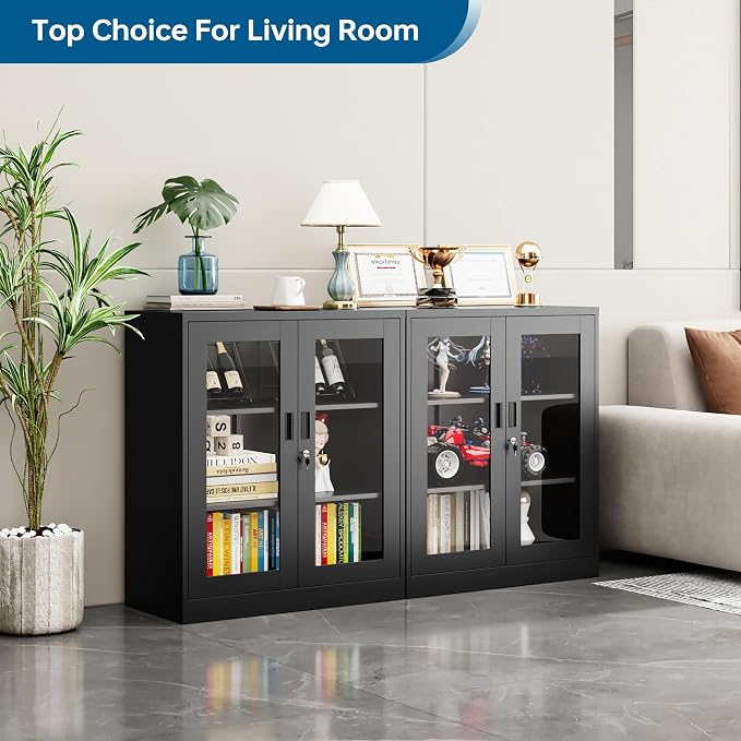 PEUKC Display Cabinet with Acrylic Doors, 35.4 Inches Metal Curio Storage - Image 5