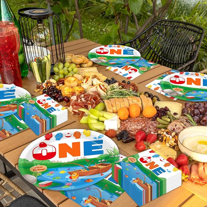 50 GuestsGone Fishing Plates and Napkins Party Supplies Ofishally One Birthday - Image 6