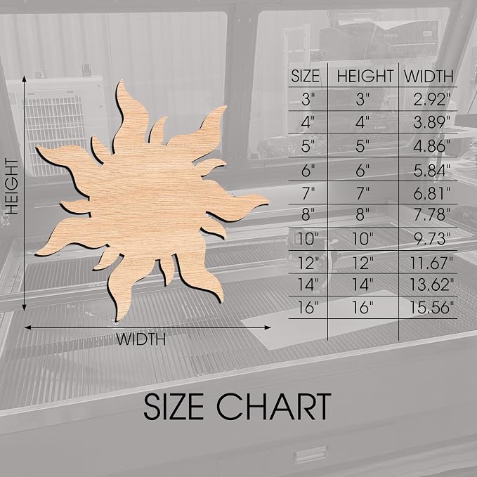 Unfinished Sun Shape Wood Cutout – Laser Cut Basswood - Image 2