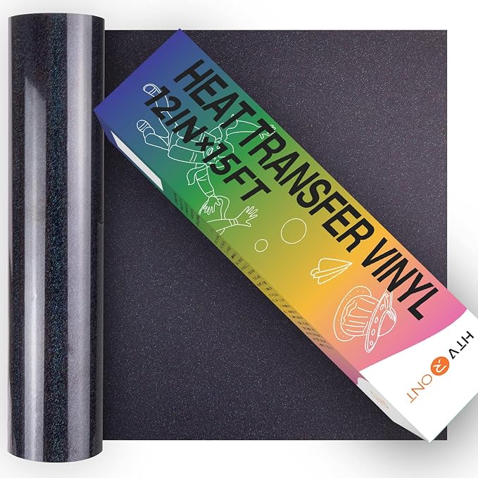 HTVRONT Black Glitter HTV Vinyl Roll-12 x 15FT Black Glitter Heat Transfer Vinyl by HTVRONT
