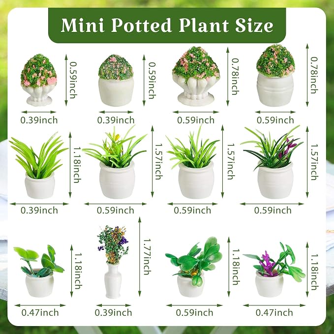 Chuangdi 12 Pieces Miniature Dollhouse Plant Flowers Mini Potted Plant - Image 2