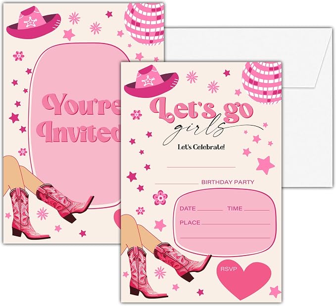 Cowgirl Birthday Invitations, 25 Double-Sided Invitation Cards by seclate