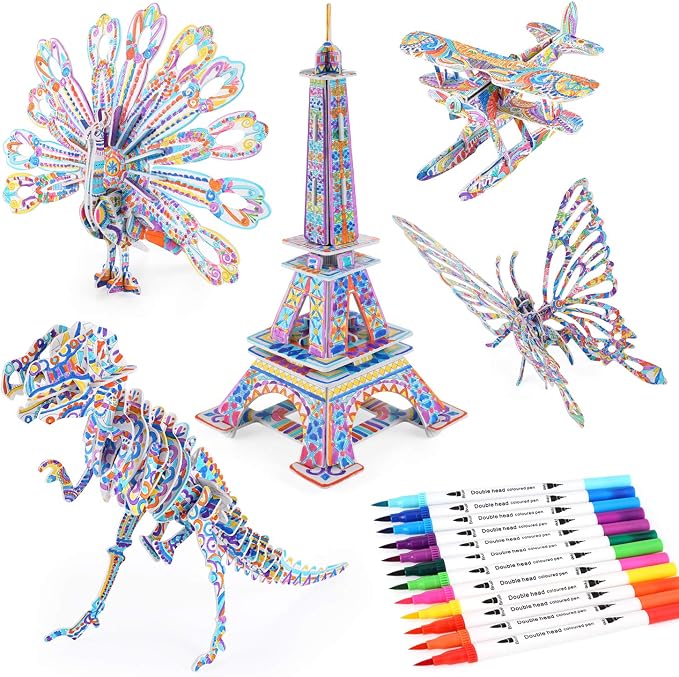 BEARUN 3D Coloring Puzzle Set, Arts and Crafts by BEARUN