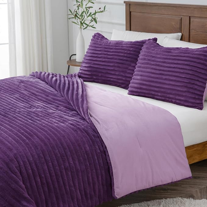BEDELITE Fleece Queen Comforter Set -Super Soft & Warm Fluffy Purple Bedding - Image 9