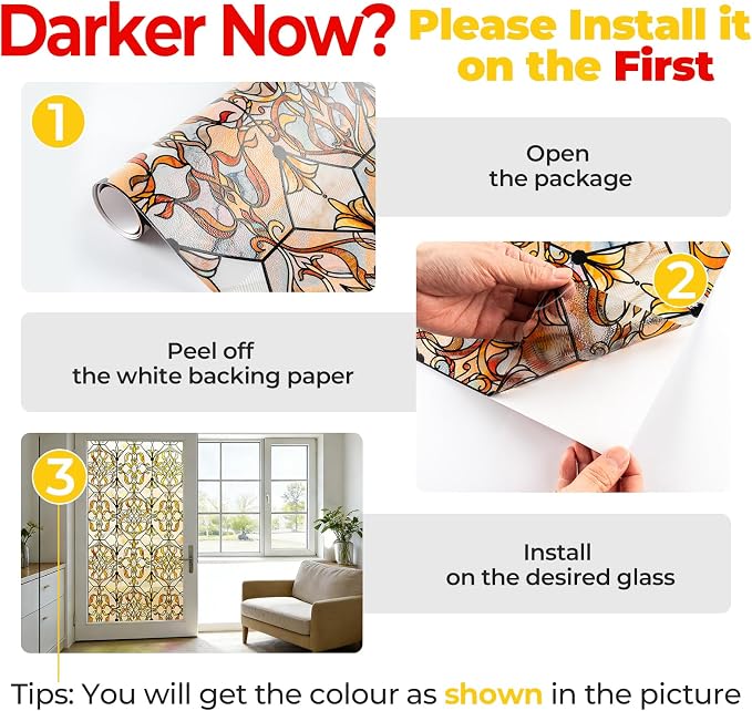 OHTMERU 3D Stained Glass Window Privacy Film, Heat Control UV Blocking Static - Image 6