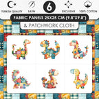 Patchwork Dinosaur Cotton Fabric Panel – 6 Designs + Bonus Sheet 29.5×19.6 inch - Image 3