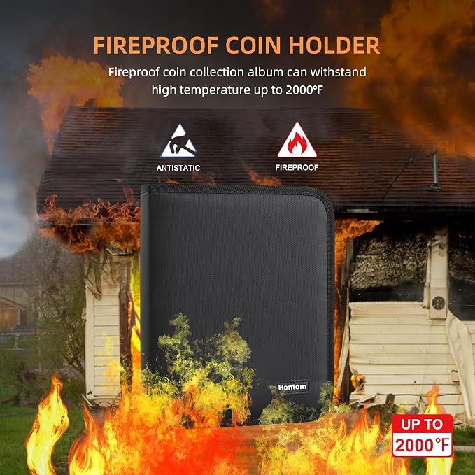 400-Pocket Fireproof Coin Collection Book & 36 Paper Money Organizer Binder | - Image 2