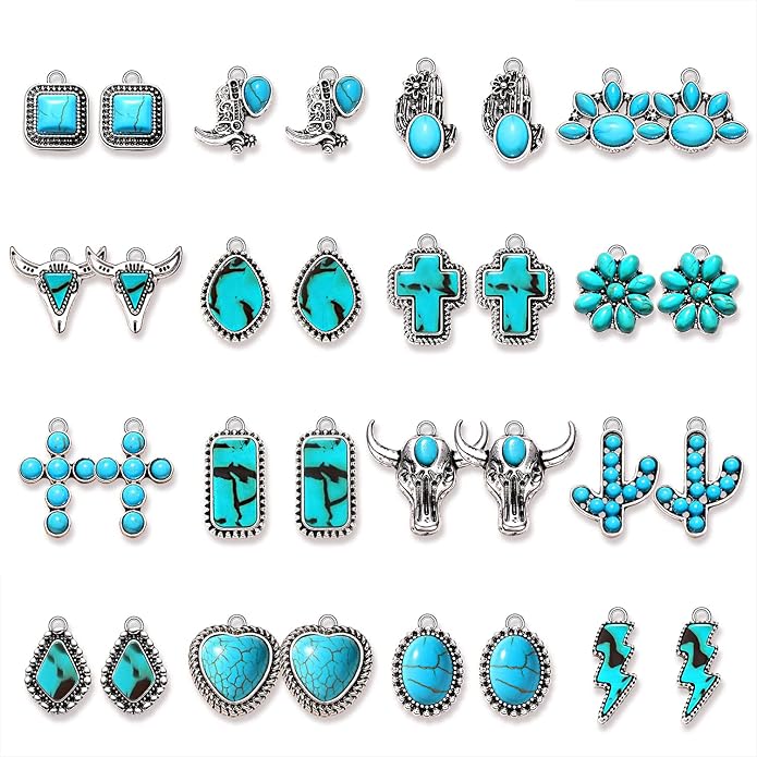 NVENF 32PCS Western Charms for Jewelry Making, Synthetic Turquoise Vintage - Image 5
