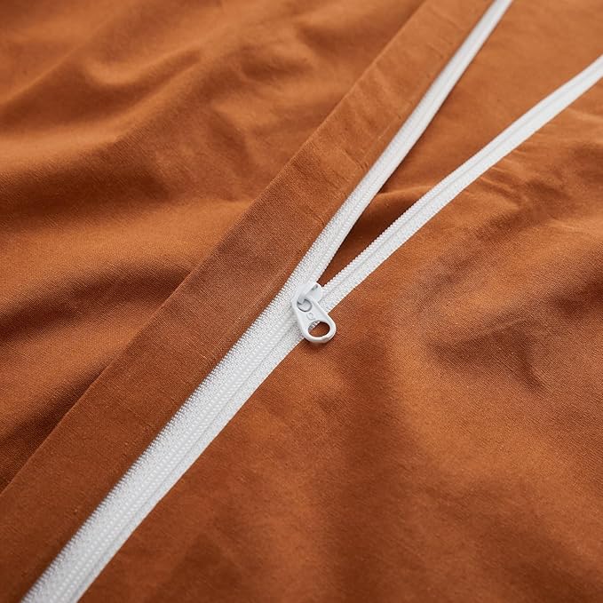 LOVQUE Burnt Orange Cotton Duvet Cover Twin Size, Linen Like Natural Bedding Set - Image 4