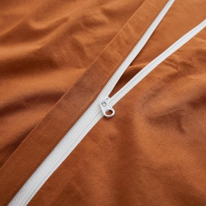 LOVQUE Burnt Orange Cotton Duvet Cover King Size, Linen Like Natural Bedding Set - Image 4
