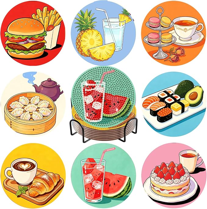 8-Pack Diamond Art Coaster Kit by DOZEEZOP