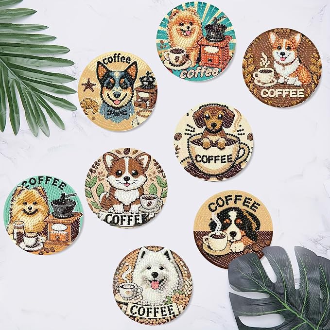 Clendo 8 PCS Coffee Dog Diamond Art Coaster Kits - Image 7