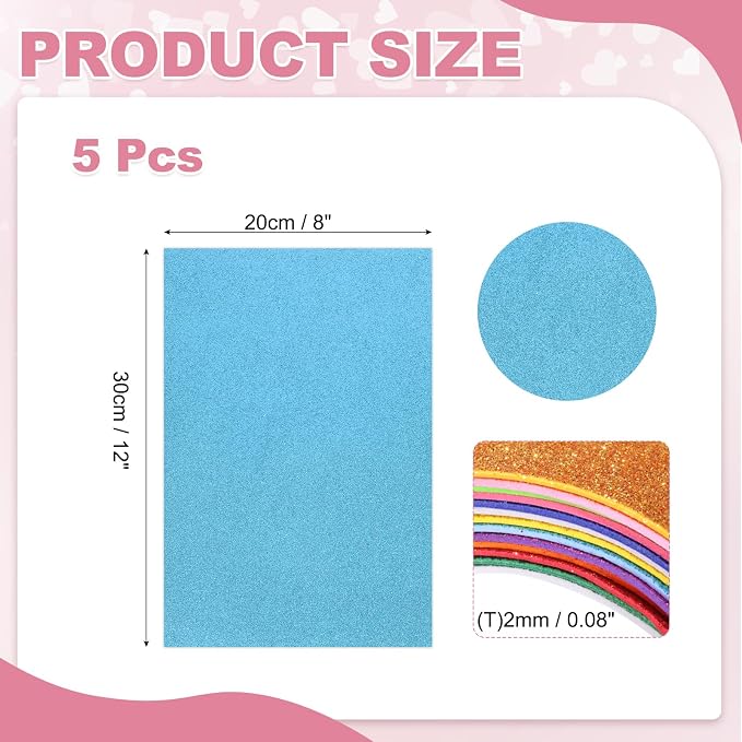 MECCANIXITY 5 Sheets Light Blue Shiny Foam Sheets, 8 Inch x 12 Inch Sparkle EVA - Image 2