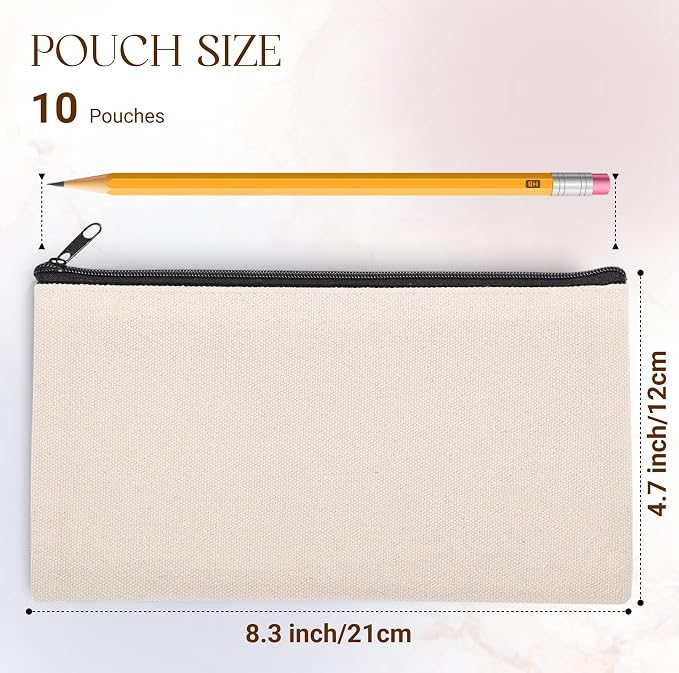 10 PCs Blank canvas Zipper Pouch, Makeup Bags Bulk Pencil Pouch - Image 2