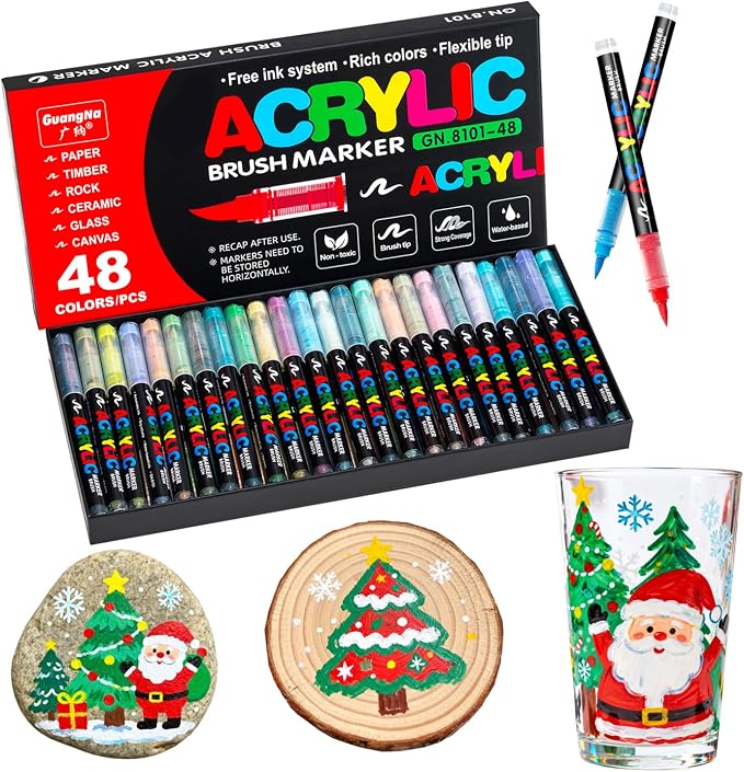 Acrylic Paint Markers Pens, 48 Vivid Colors Acrylic Markers Set, Direct Liquid by Unknown