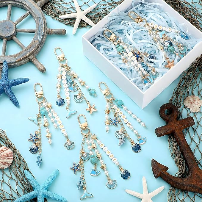 Cunno 776 Pcs Beach Seashell Bag Charm Making Kit, Ocean Coastal DIY Keychain - Image 7