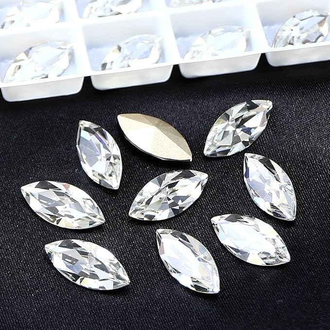 48Pcs Point Back Glass Rhinestones, 15 * 7MM Navette Shape Faceted Rhinestones by Unknown